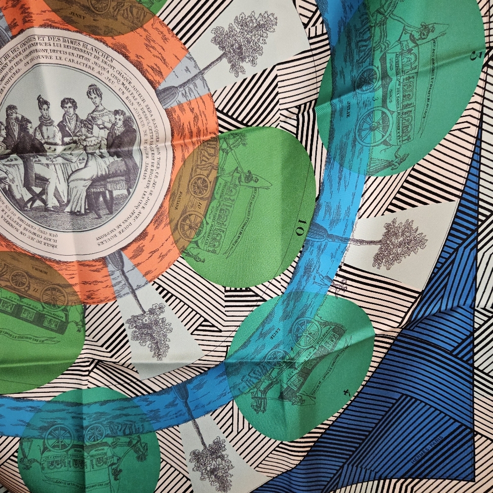Hermes Jeu des Omnibus et Dames Blanches Silk Scarf - Picture 6 of 15